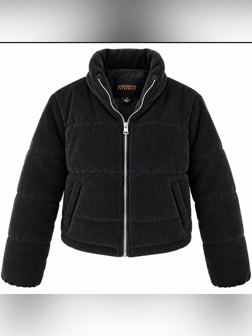 Ambiance Black Corduroy Puffer Jacket Women’s Size S